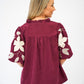 Burgundy Suede Embroidered Blouse