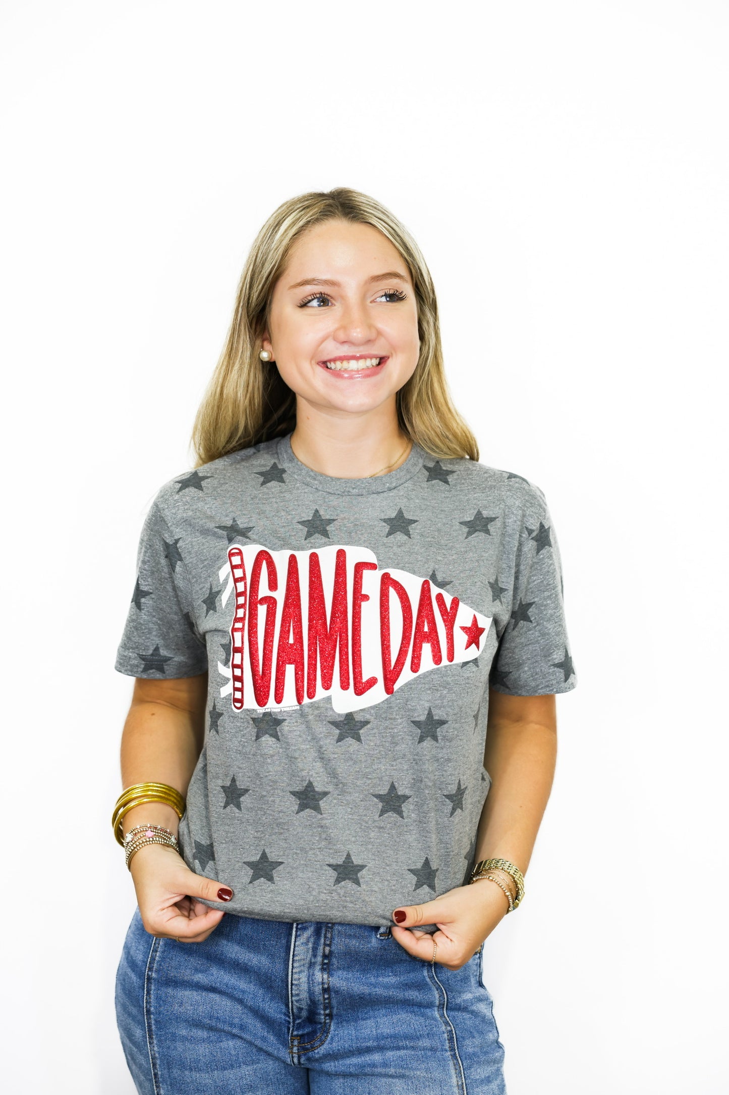Game Day (Red) Gray Star Tee - Southern Belle Boutique
