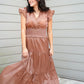 Mocha Satin Tiered Maxi Dress