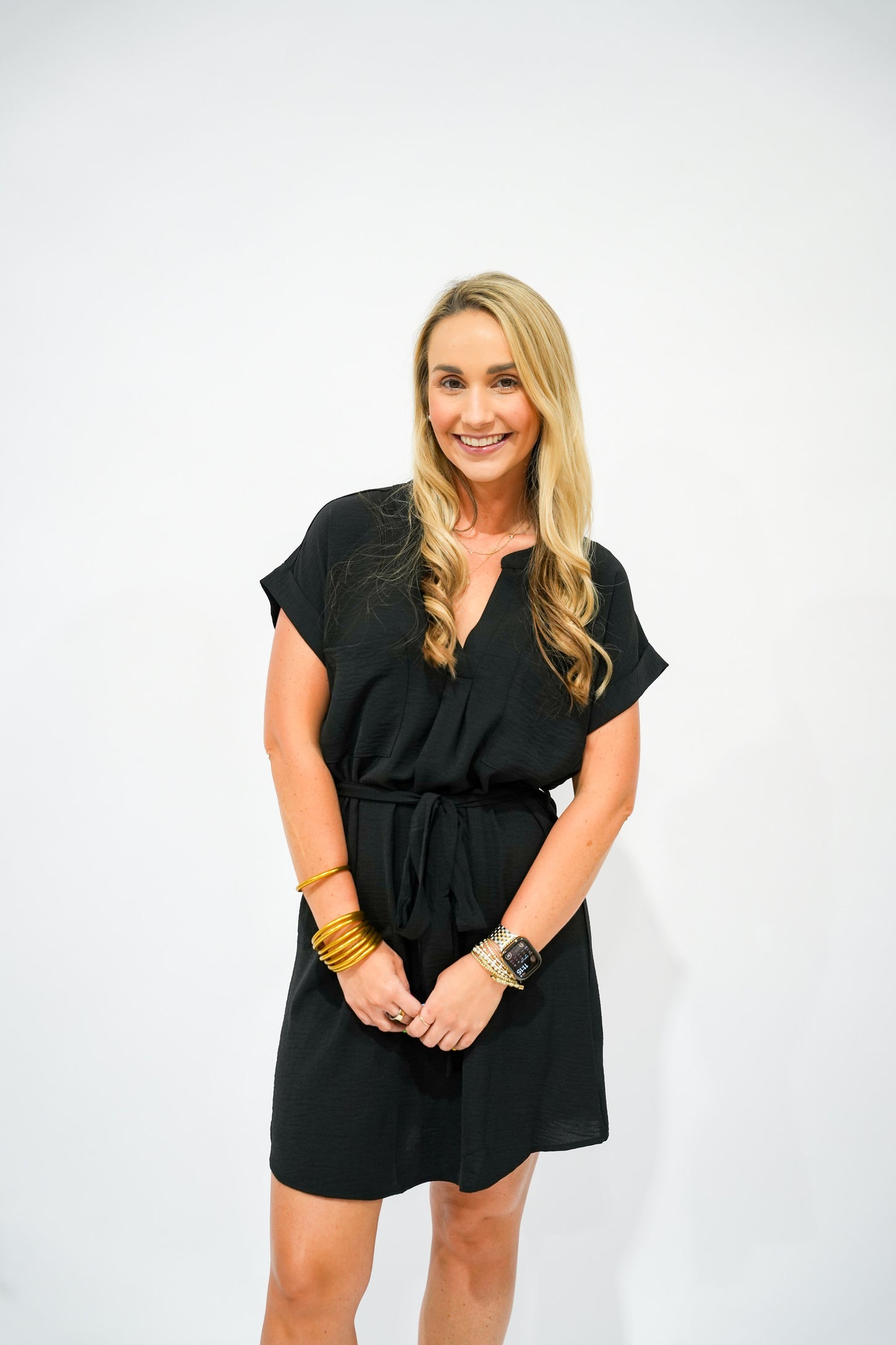 Black Tie Waist Shirt Dress - Southern Belle Boutique