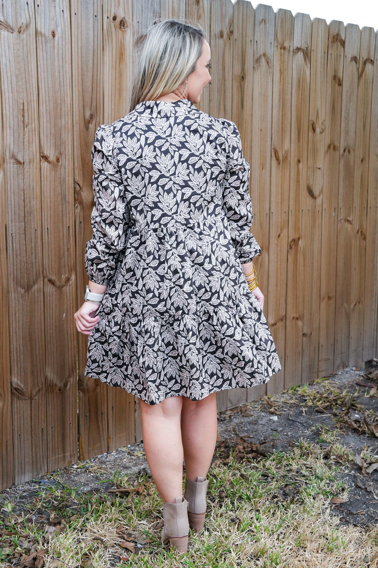 Leaf Print Poplin Mini Dress