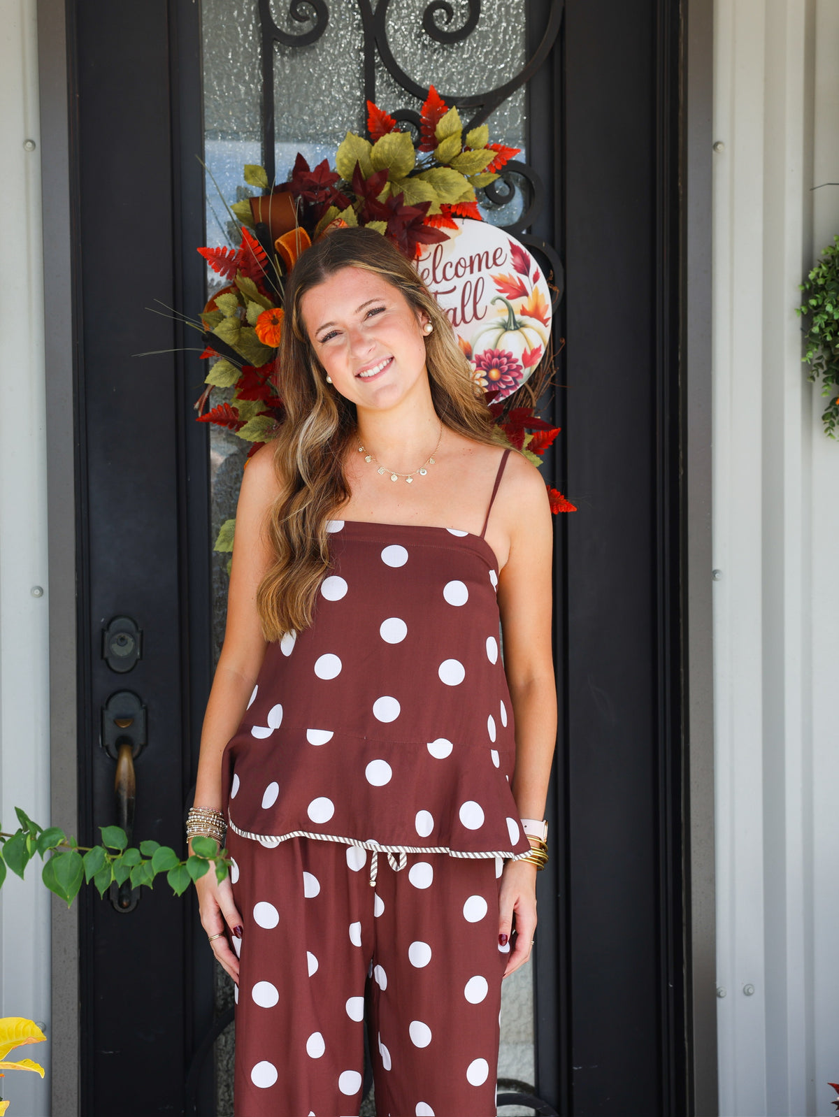 Brown Polka Dot Pant Set