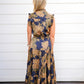 Gold Ink Floral Tiered Maxi Dress