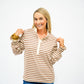 Camel Cream Striped Ruffle Collar Top