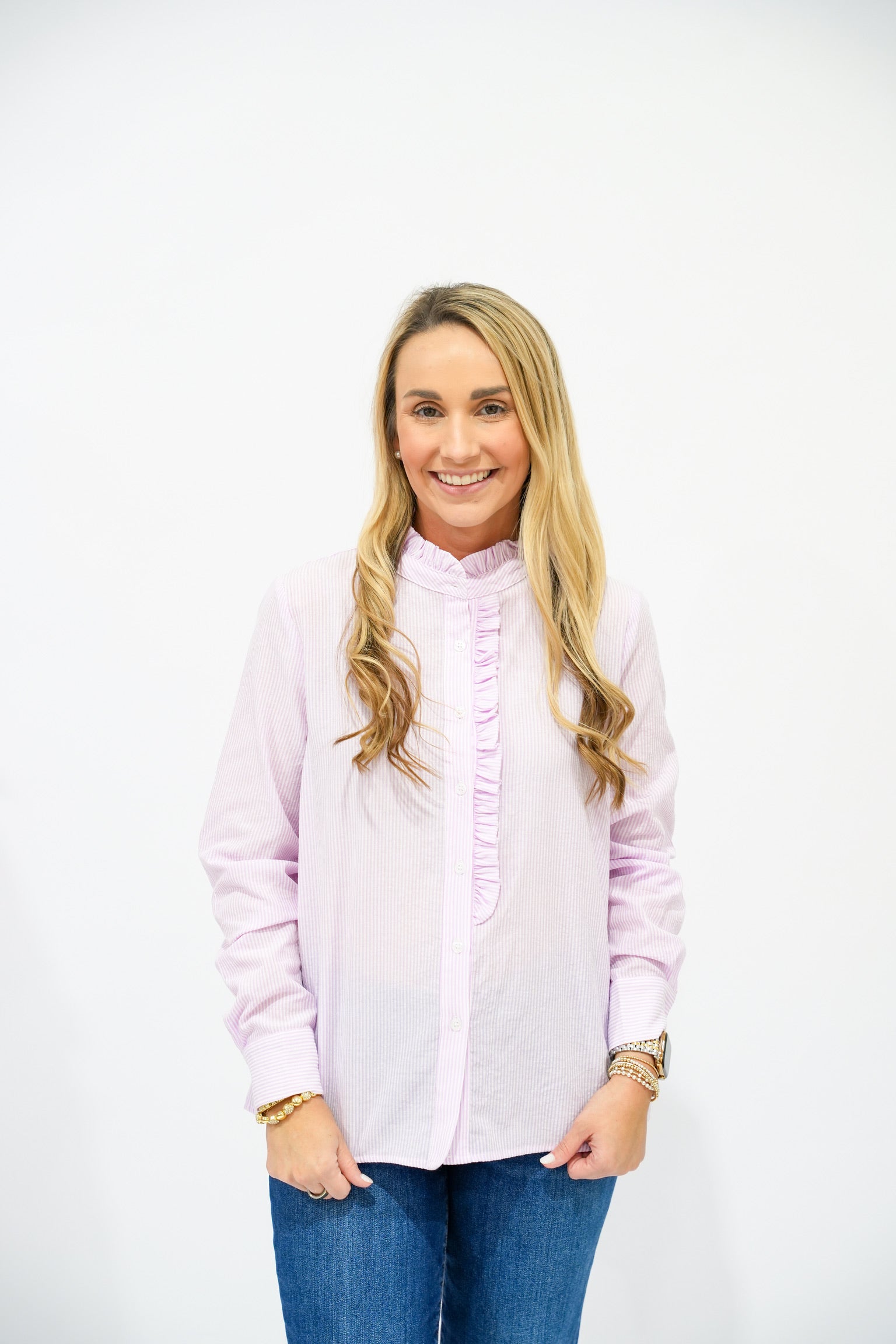Lavender Frill Neck Blouse - Southern Belle Boutique