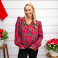 Red Christmas Plaid Smocked Blouse