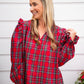 Red Christmas Plaid Smocked Blouse