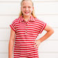 Rust Stripe Short Sleeve Collared Patch Pocket Romper