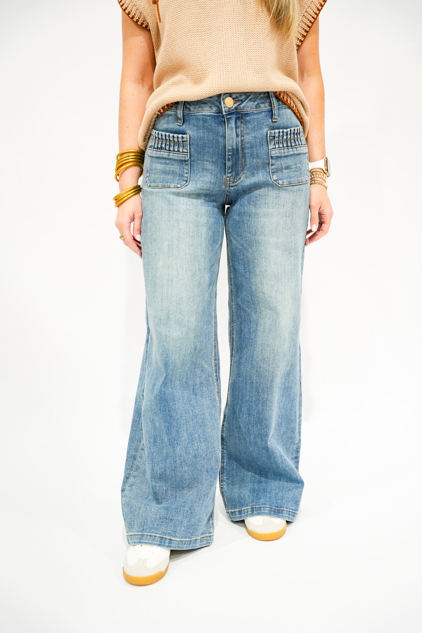Maya High Rise Wide Leg Patch Jean - Affection - Southern Belle Boutique