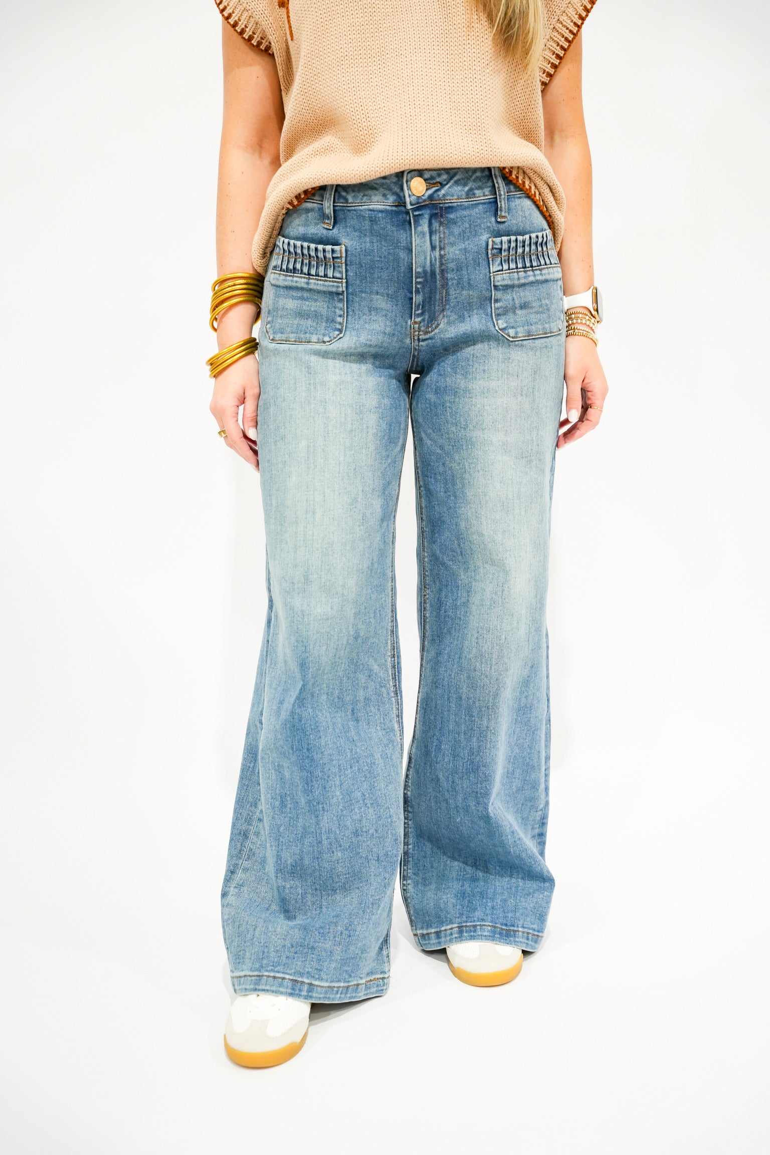 Maya High Rise Wide Leg Patch Jean - Affection - Southern Belle Boutique