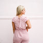 Scalloped Hem Romper with Self-Tie Ribbon