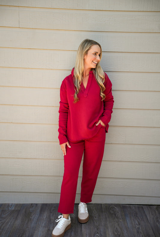 Malibu Essential Tapered Lounge Pants - Garnet Red