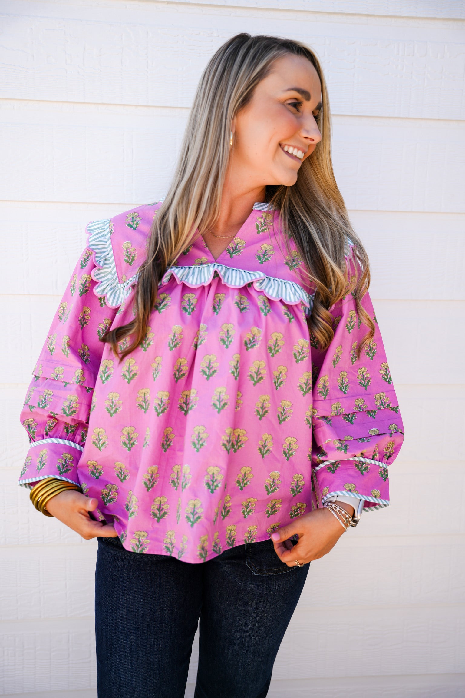 Lilac Ruffle Sleeve Floral Blouse - Southern Belle Boutique