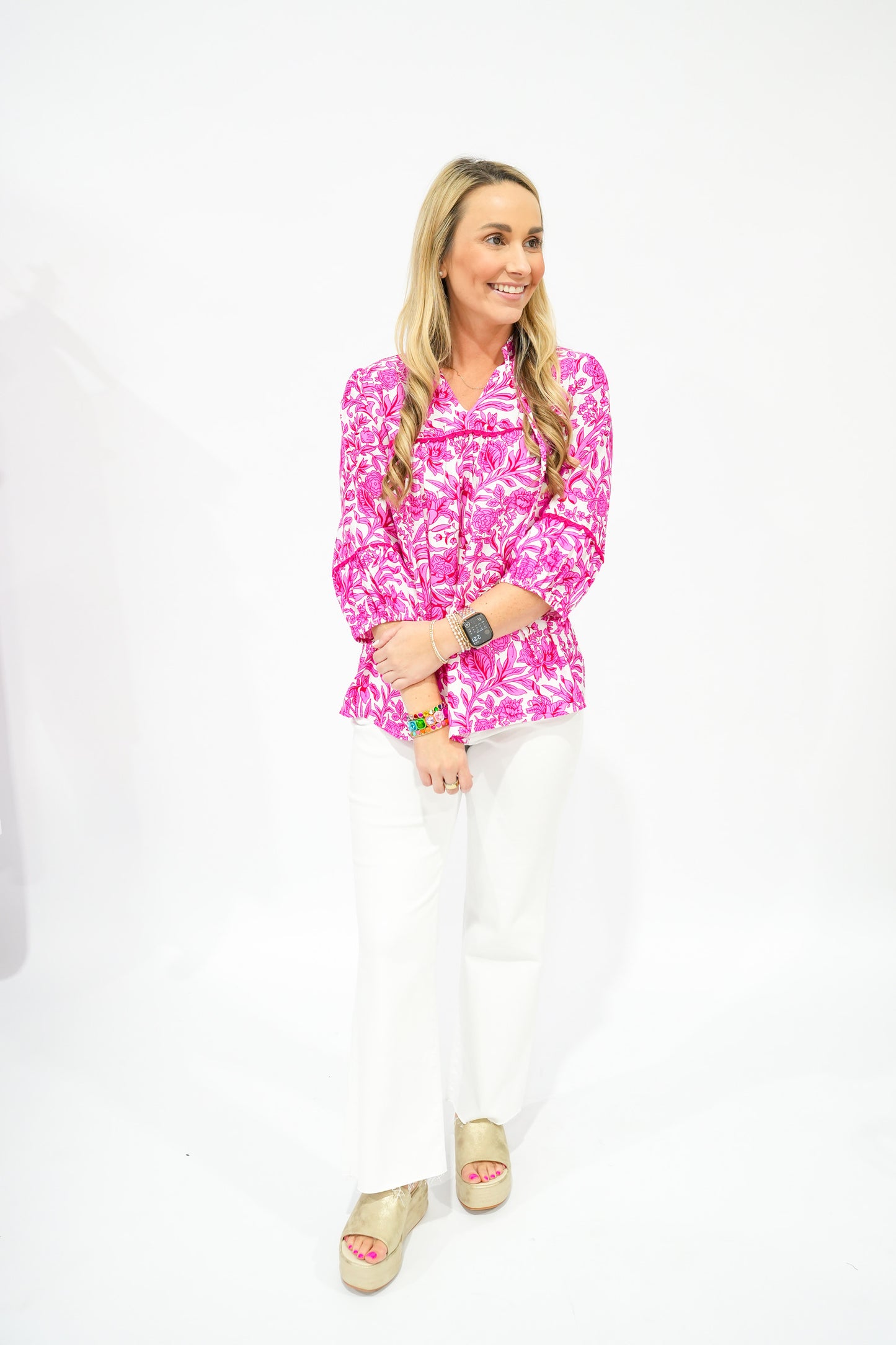Gloria Fuchsia Print Blouse - Southern Belle Boutique