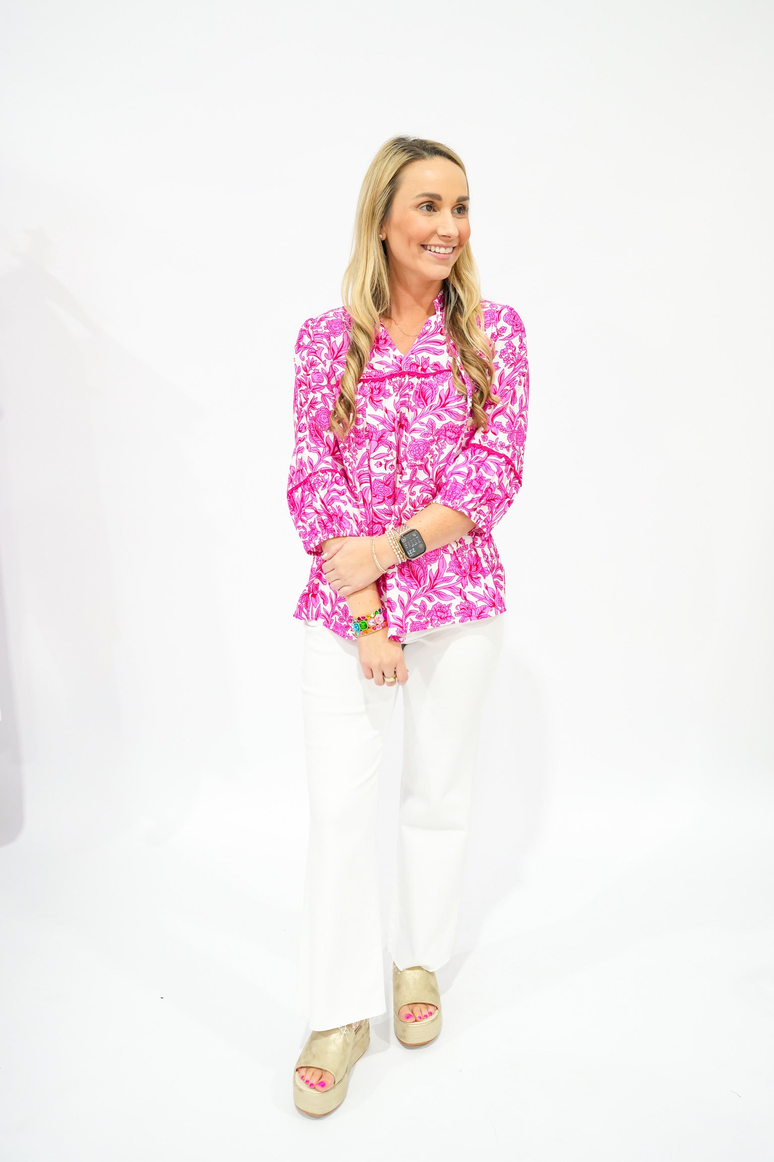 Gloria Fuchsia Print Blouse - Southern Belle Boutique