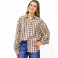 Brown Gingham Plaid Ruffle Cuff Shirt