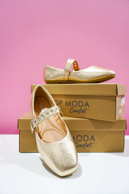 Pongo Mary Jane Flats - Gold