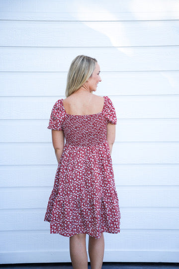 Rust Floral Printed Mini Dress