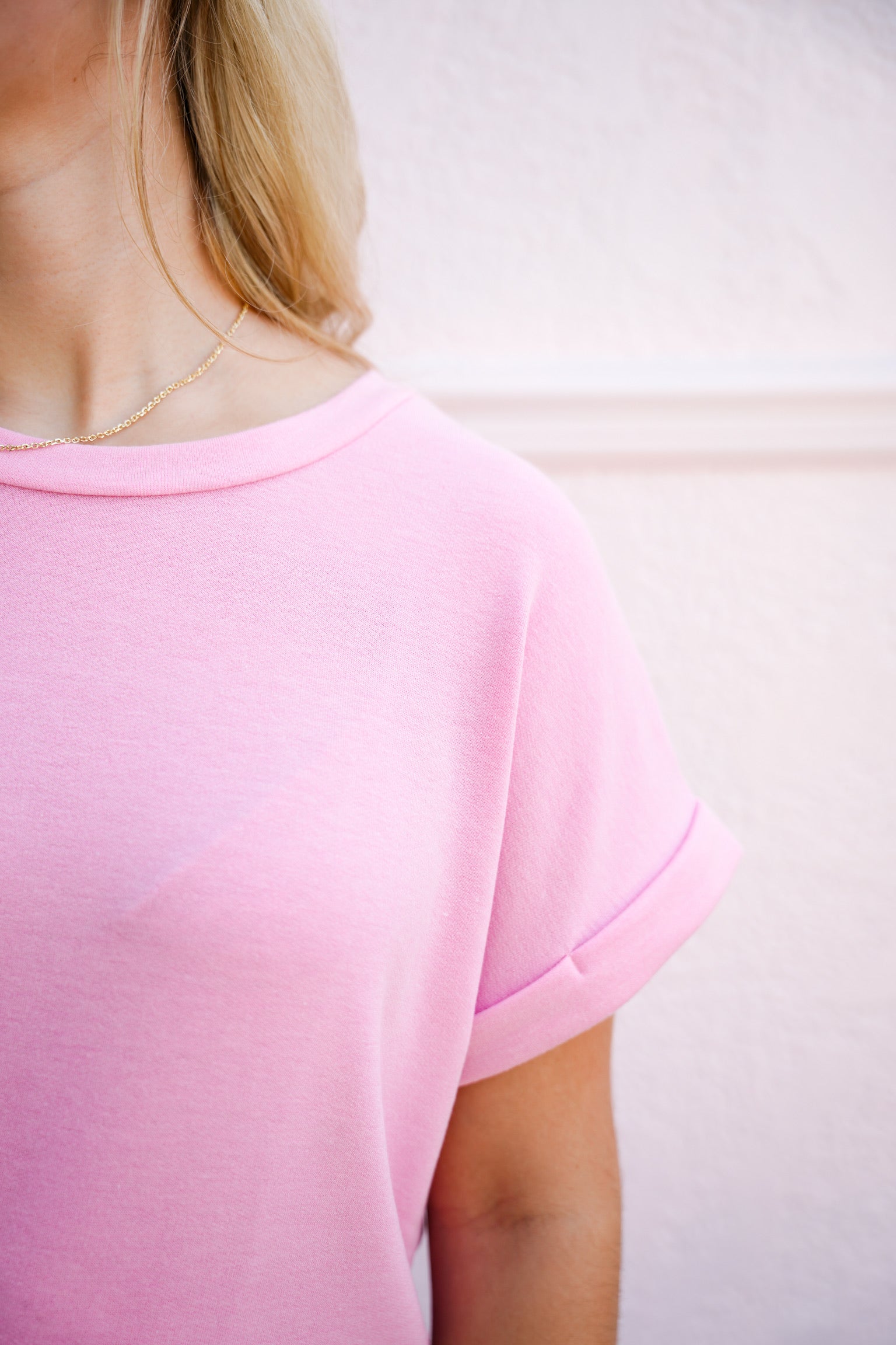 Lt Pink Rolled Sleeve Top - Southern Belle Boutique