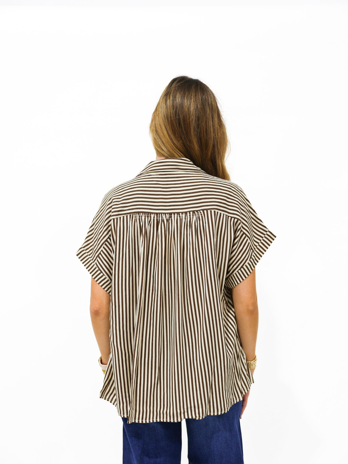 Brown Striped Button Down Shirt - Southern Belle Boutique