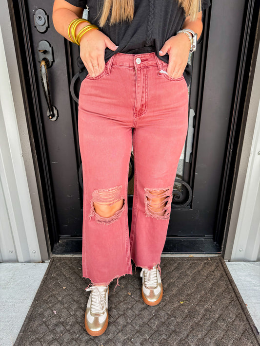 Super High Rise 90's Vintage Crop Flare Jeans - Russet Brown - Southern Belle Boutique