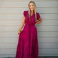 Satin Tiered Maxi Dress - Fall Red