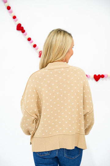 Heart Pattern Drop Shoulder Knit Pullover Sweater