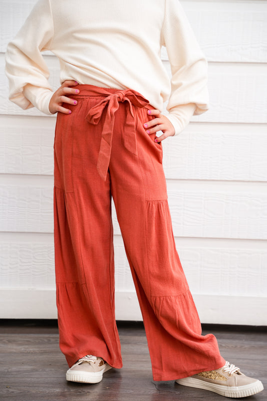Brick Gathered Detail Wide Leg Pant