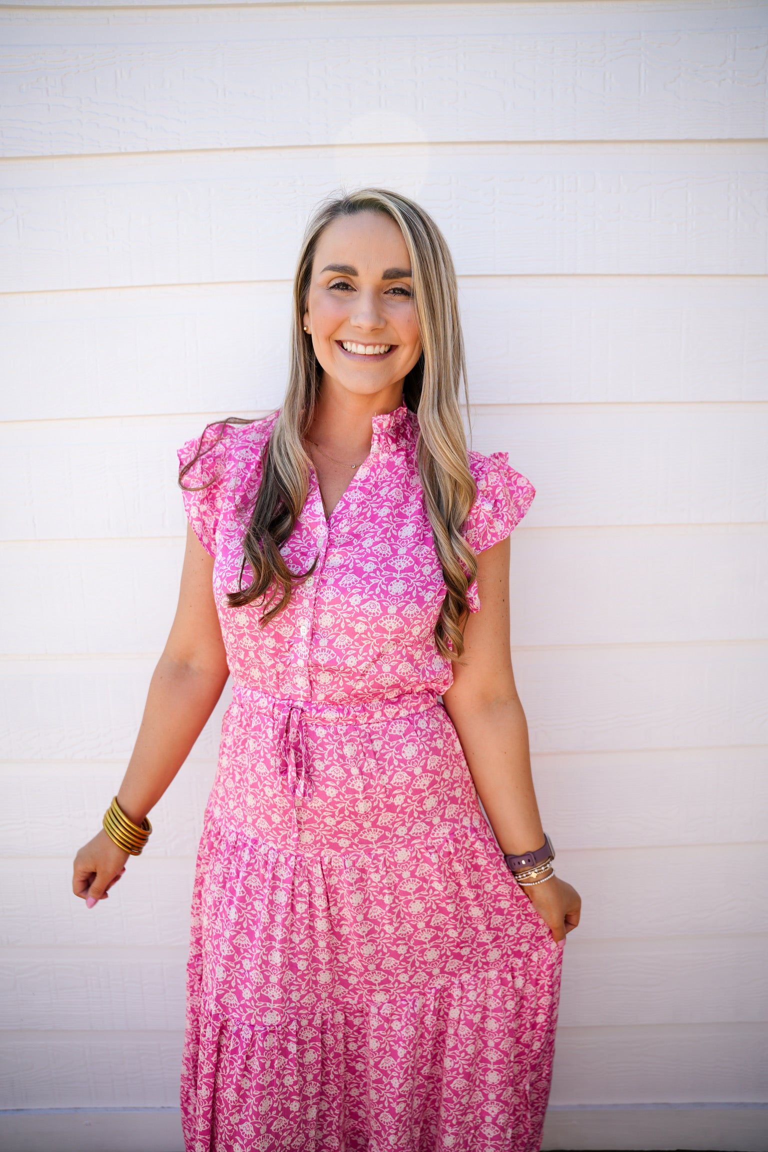 Pink Satin Tiered Maxi Dress - Southern Belle Boutique