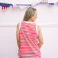 Star' Sequin Patched Stripe Round Neck Tank Top - White/Red
