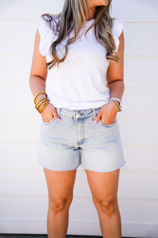 Jane High Rise Long Short Raw Hem - Deep - Southern Belle Boutique