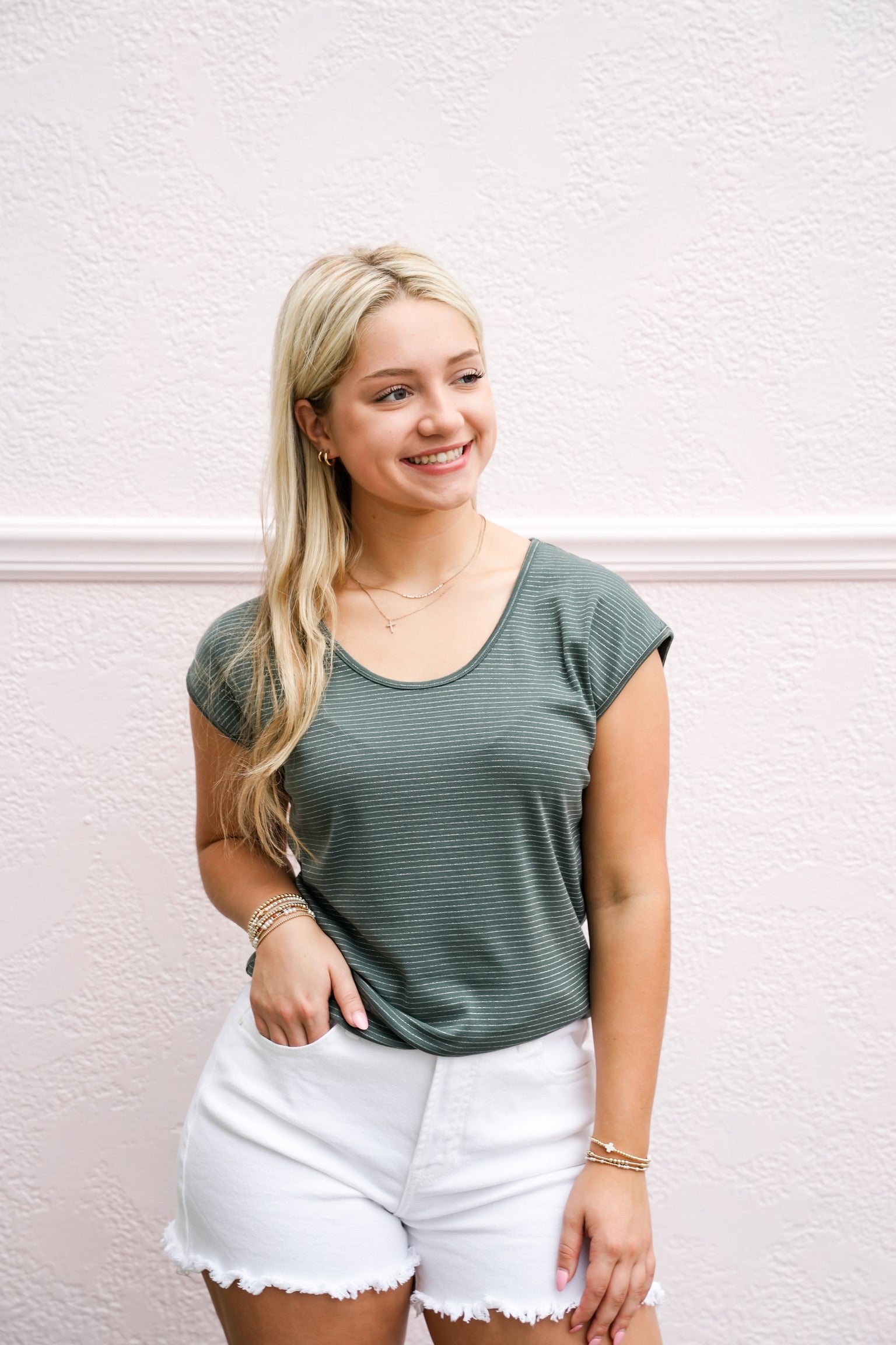 Sage Striped Sleeveless Tee - Southern Belle Boutique