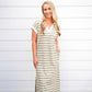 Ivory Sage Striped V-Neck Midi Dress
