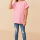 Pink Rib Knit Roll Sleeve TShirt - Southern Belle Boutique