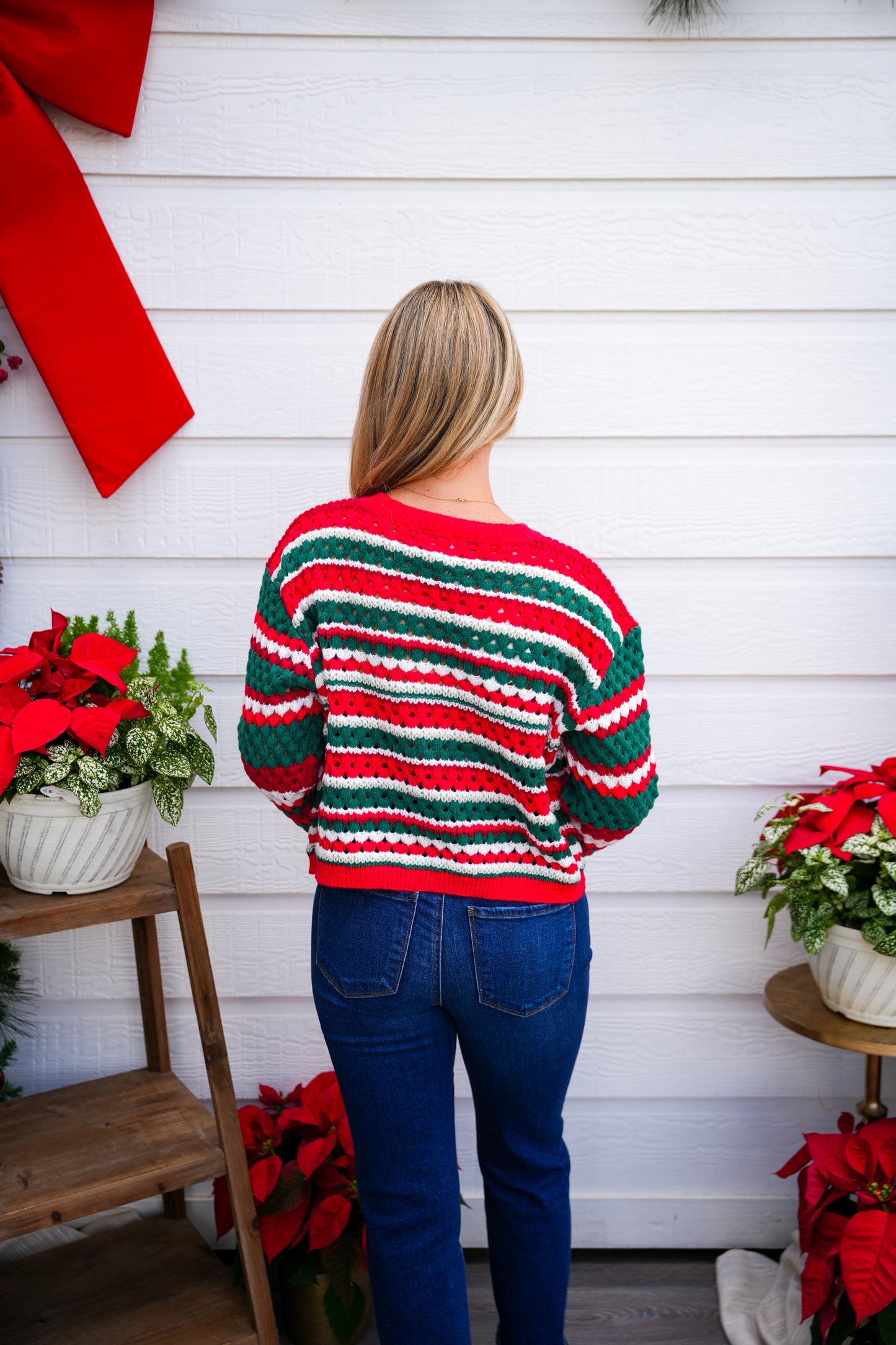 Red Color Stripe Holiday Christmas Sweater