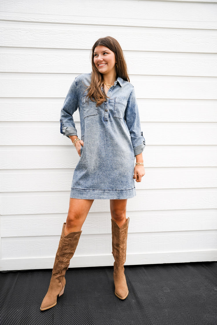 Anika Denim Dress - Medium Wash