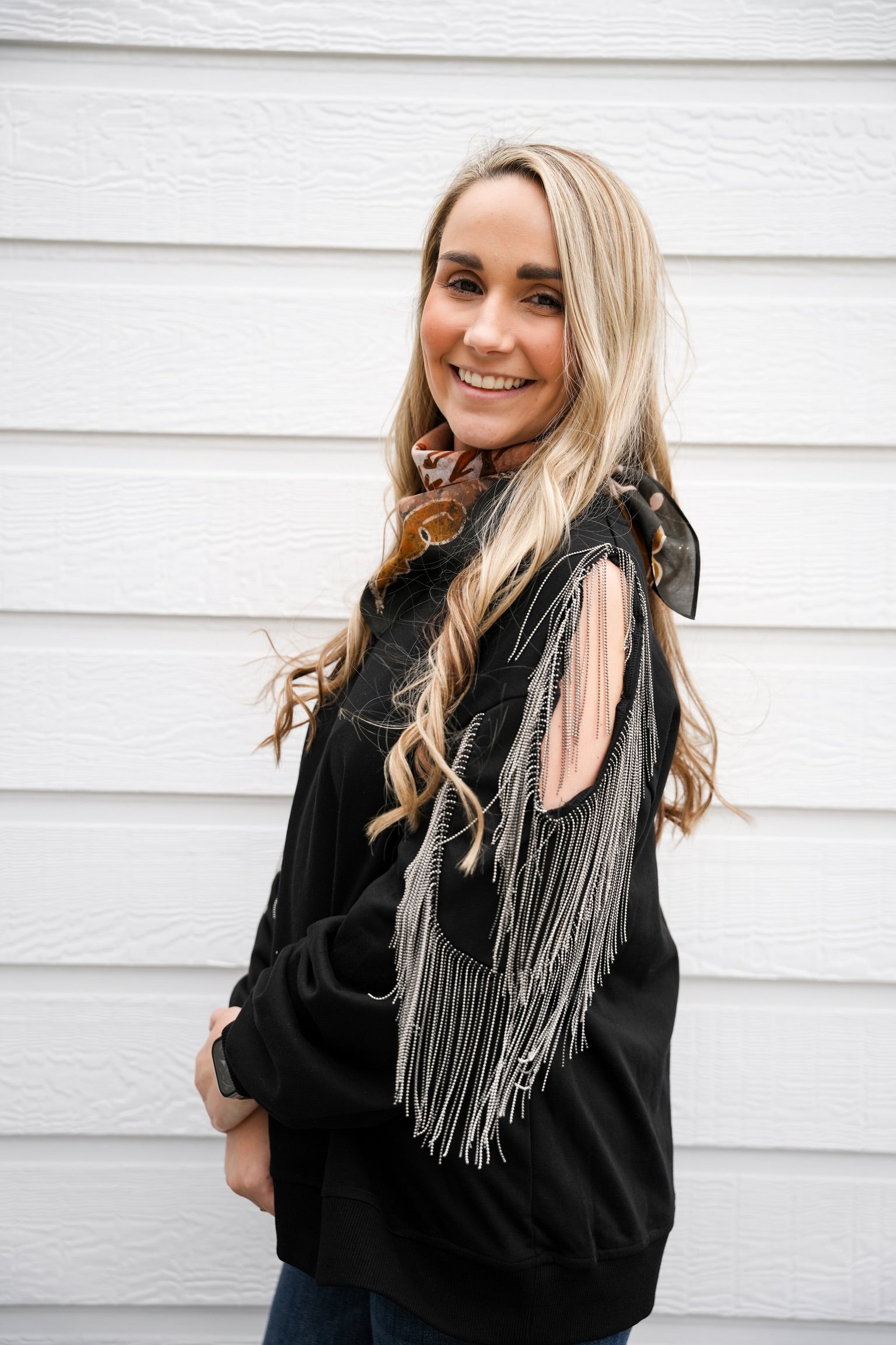 Fringe Cold Shoulder Knit Sweatshirt - Southern Belle Boutique