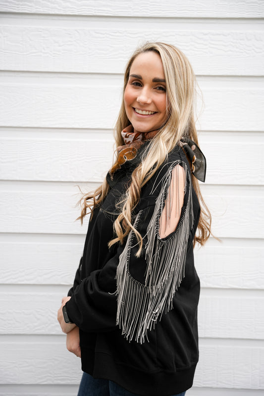 Fringe Cold Shoulder Knit Sweatshirt - Southern Belle Boutique