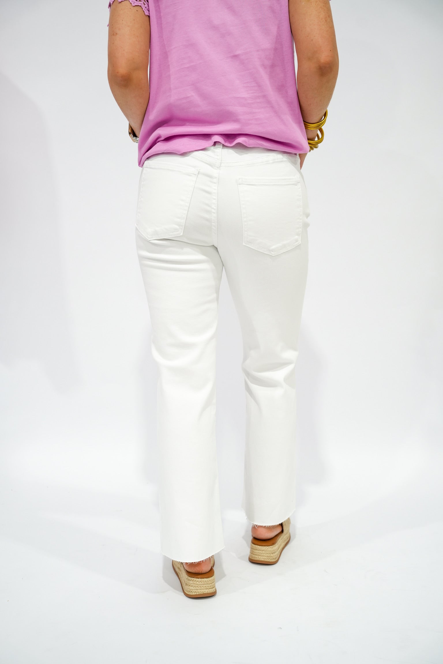 Kelsey High Rise Ankle Flare - Optic White - Southern Belle Boutique