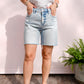 Tummy Control High Rise Loose Fit Shorts - Light Wash - Southern Belle Boutique