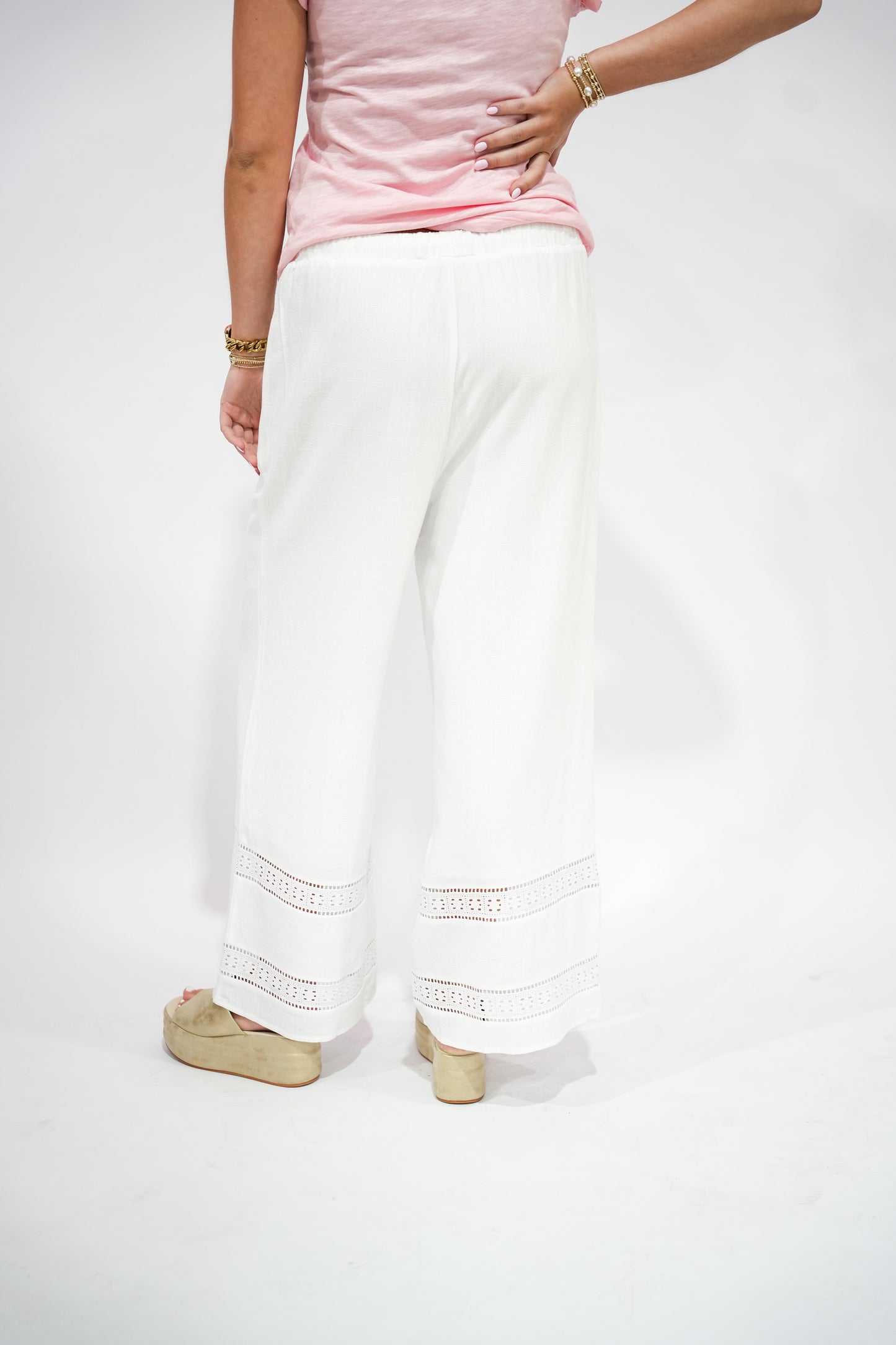 Chantel Eyelet Hem Pants - Off White - Southern Belle Boutique