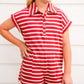 Rust Stripe Short Sleeve Collared Patch Pocket Romper