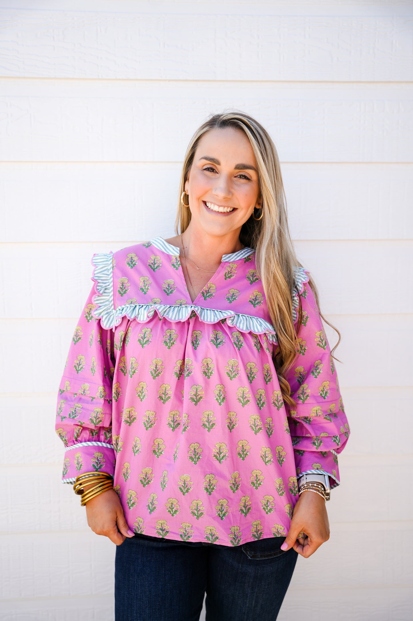 Lilac Ruffle Sleeve Floral Blouse - Southern Belle Boutique
