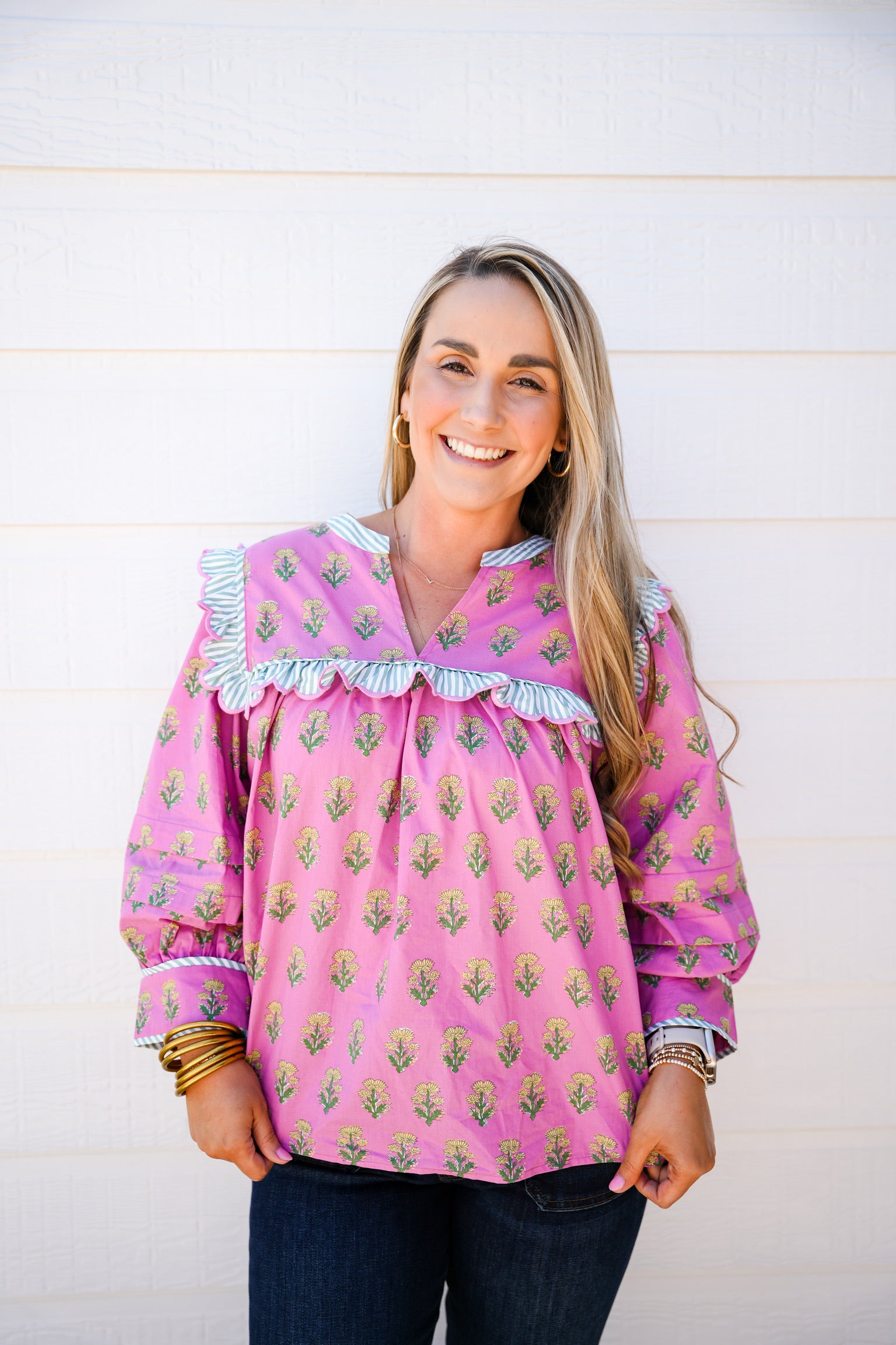 Lilac Ruffle Sleeve Floral Blouse - Southern Belle Boutique