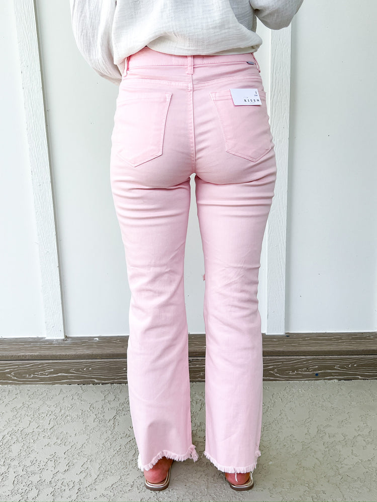 Lt Pink High Rise Straight Jeans - Southern Belle Boutique