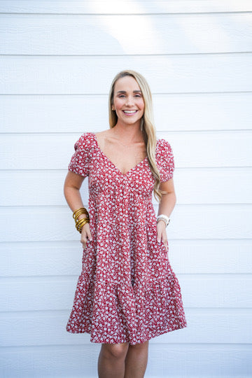 Rust Floral Printed Mini Dress