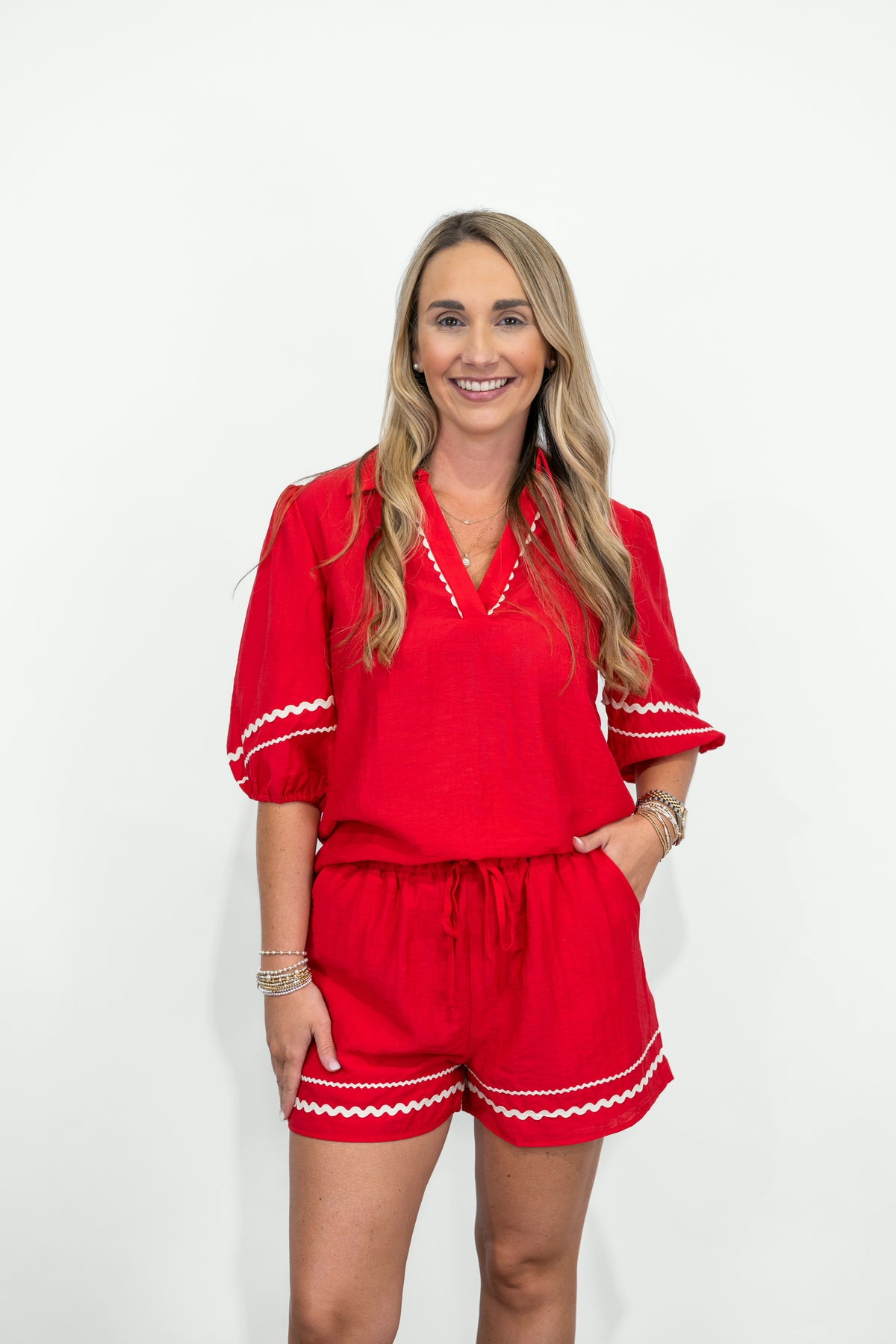 Red Linen Short Set
