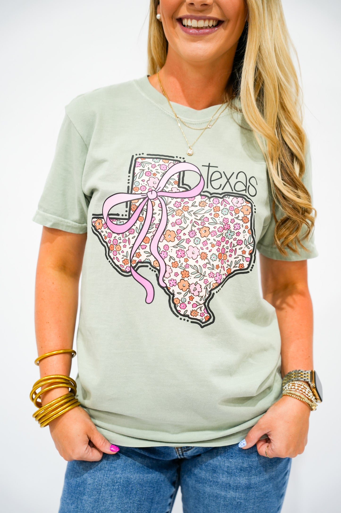 Floral Texas Bow Tee - Southern Belle Boutique