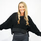Waffle Knit Oversized Long Sleeve Top - Black - Southern Belle Boutique