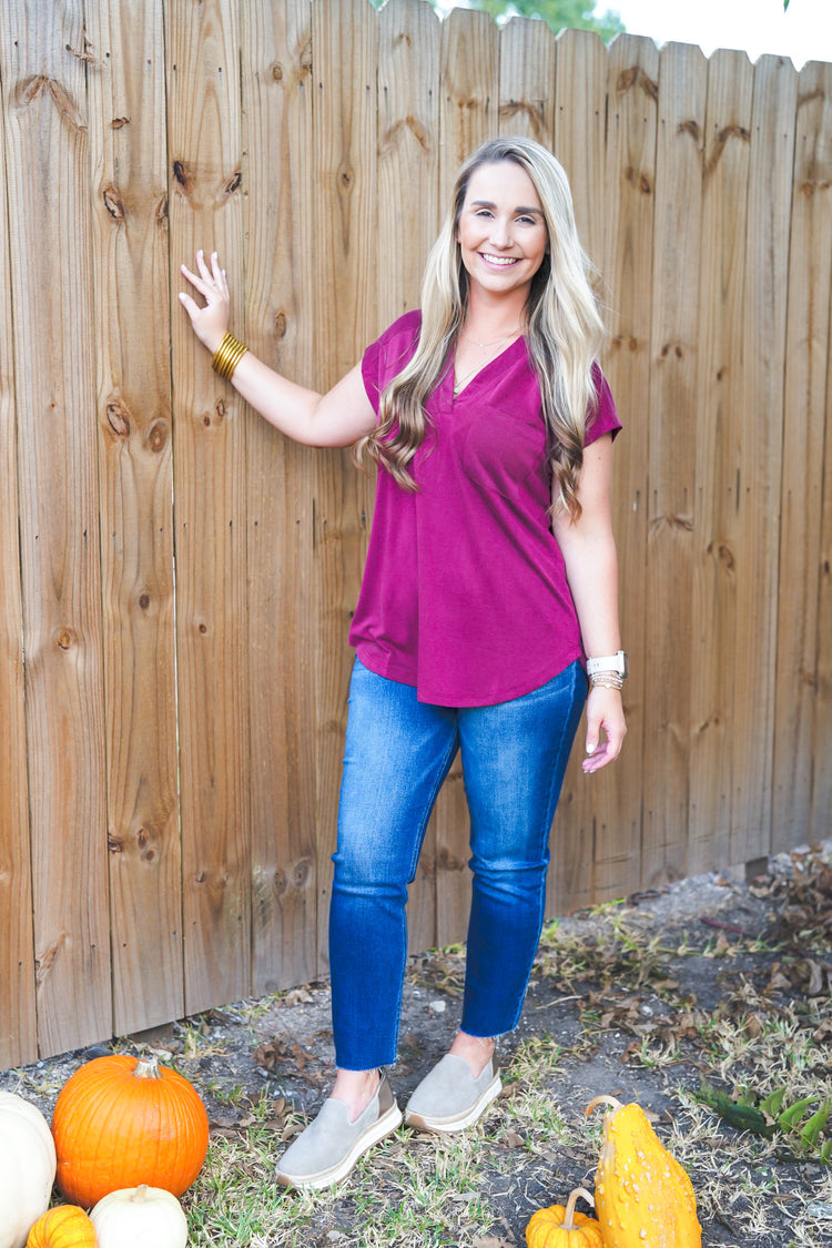 Wine VNeck Blouse